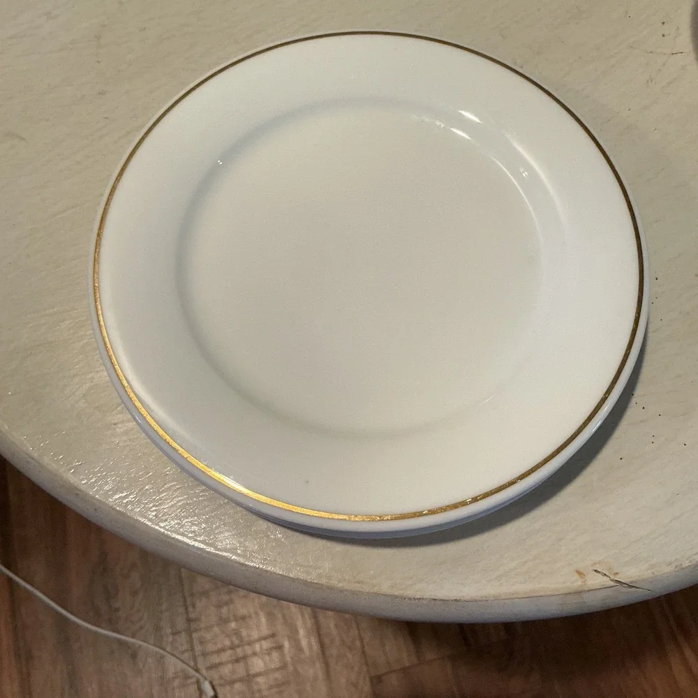 Syracuse Bone China Small Bowl (2) and Plate (3) Set Gold Rim White‎ Elegant